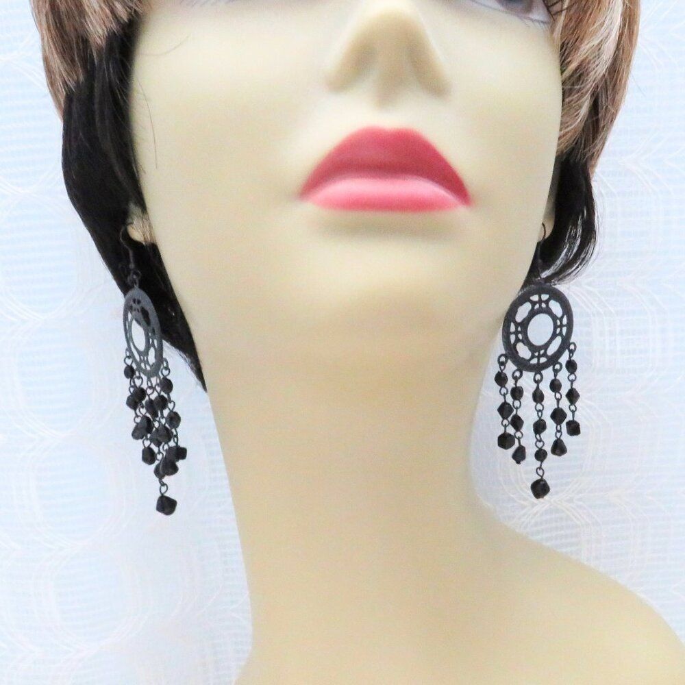 Chandelier Earrings Women Black Dangles Boho Gypsy Style Casual Goth Witchy - Picture 5 of 9